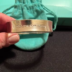 Tiffany & Co. Sterling Silver 1837 Square Cushion Bangle Bracelet in Pouch